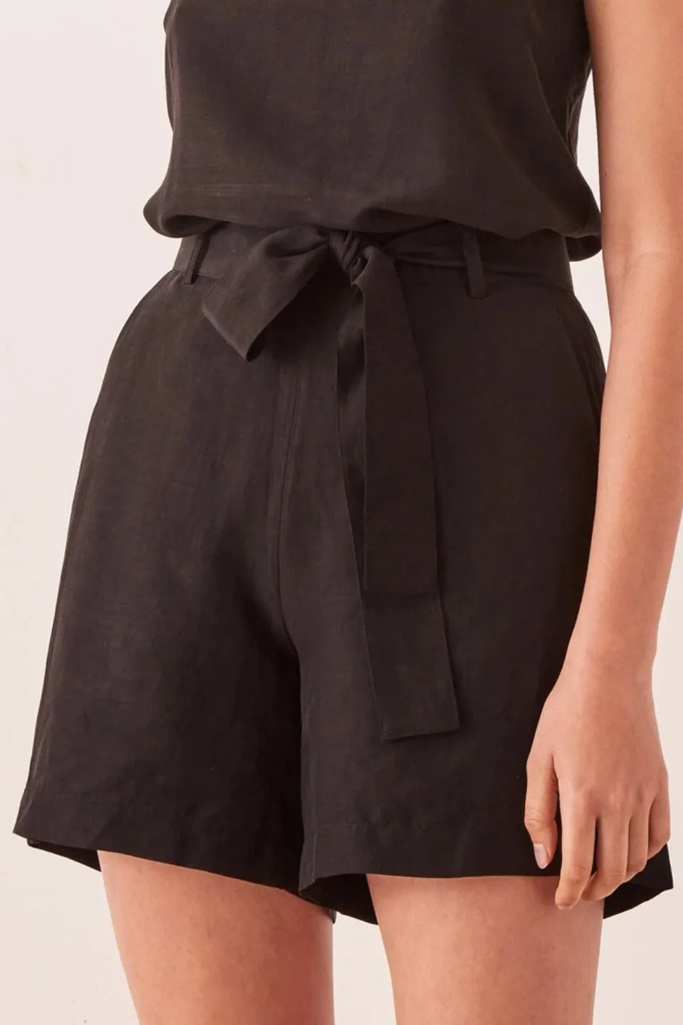 Ivy Black Cupro Tie Waist Short