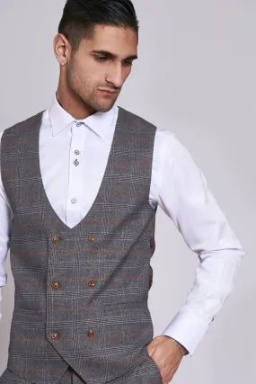 JENSON - Grey Check Double Breasted Waistcoat