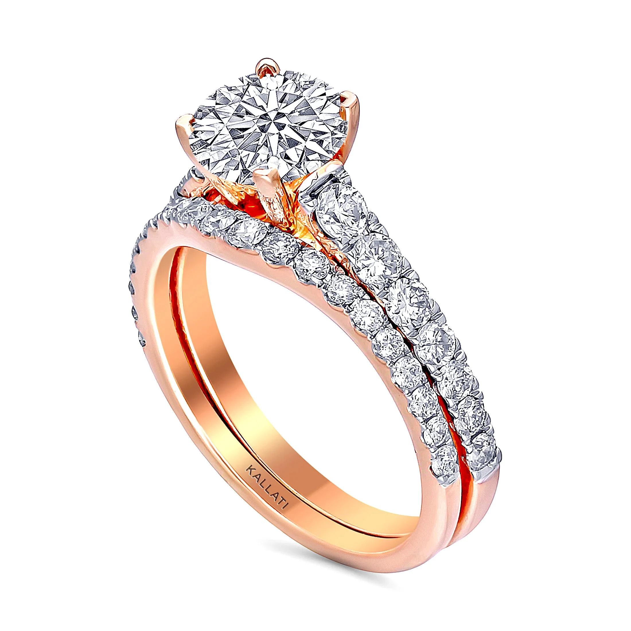 Kallati Eternal Solitaire With Matching Diamond Band Engagement Ring in 14K Rose Gold