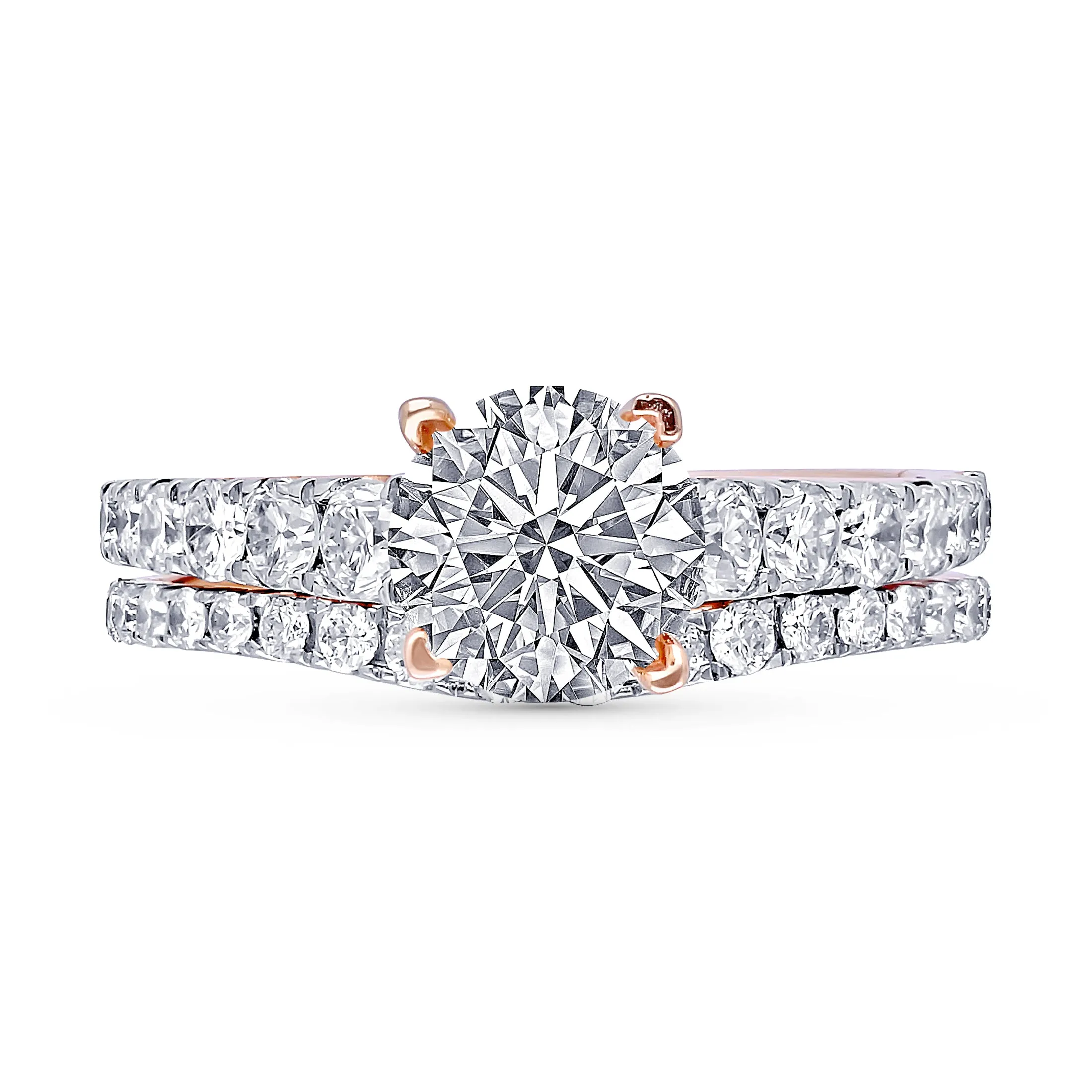 Kallati Eternal Solitaire With Matching Diamond Band Engagement Ring in 14K Rose Gold