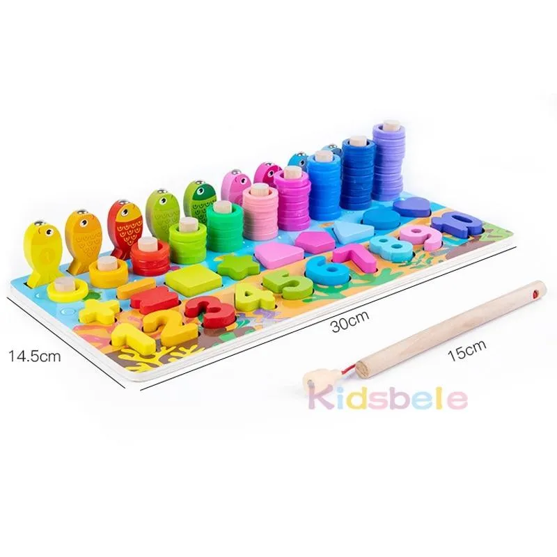 Kids Montessori Math Toys For Toddlers Wooden Educational Puzzle Fishing Toys Number Shape Matching Games Board Toy