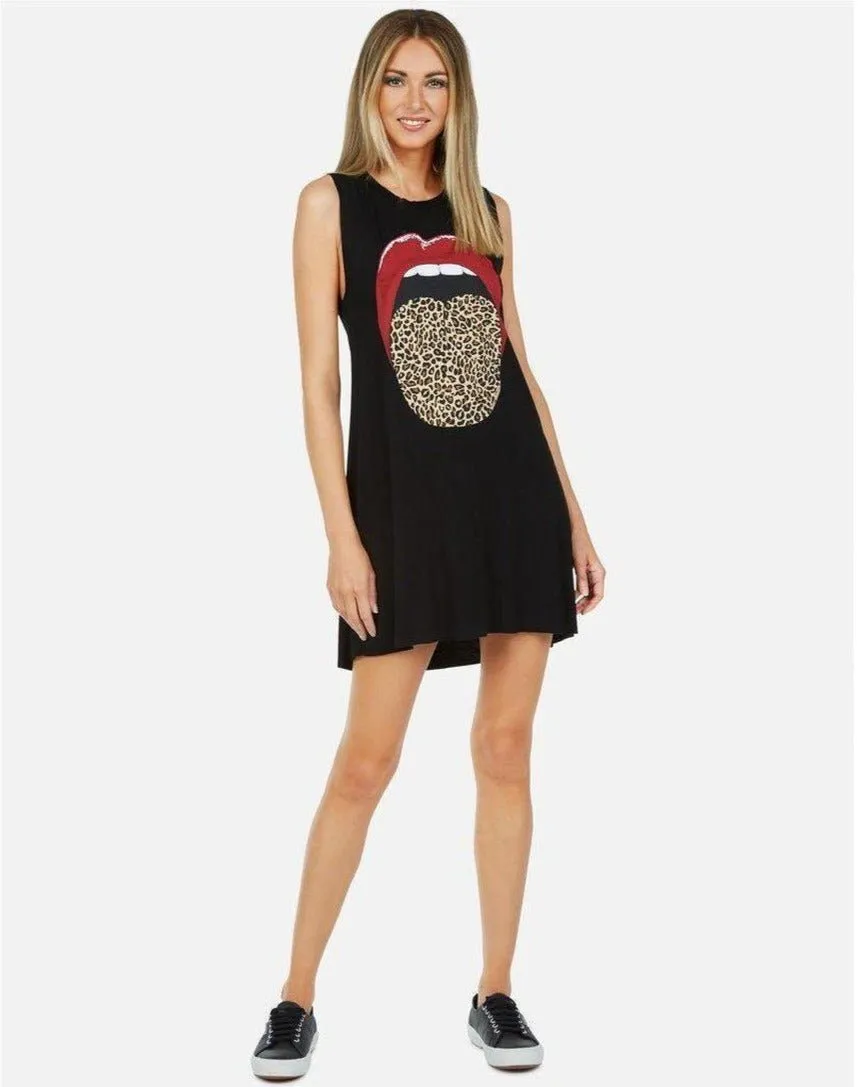 Lauren Moshi Deanna Leopard Tongue Rolling Stones Mini Dress