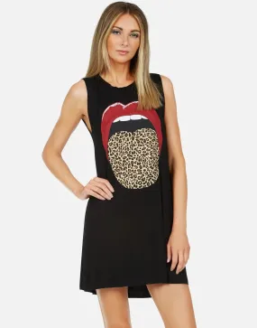 Lauren Moshi Deanna Leopard Tongue Rolling Stones Mini Dress