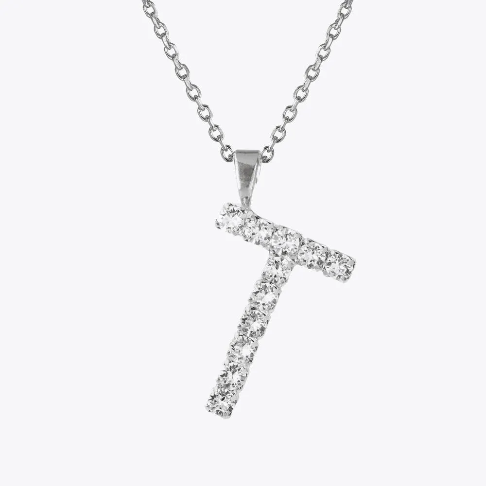 Letter Necklace T / Crystal