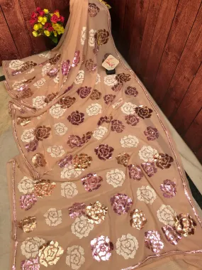 Light Peach Color Designer Georgette Saree with Sequin Work