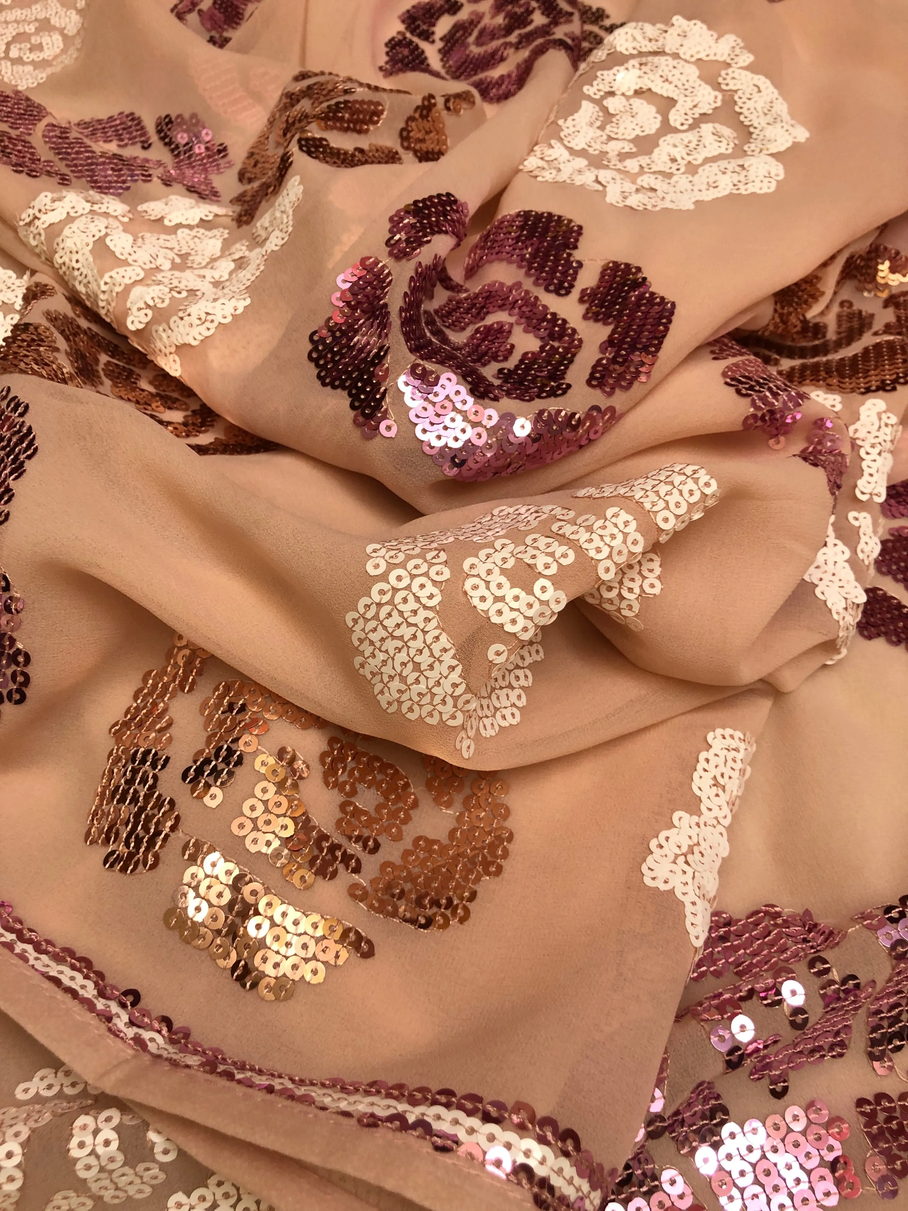 Light Peach Color Designer Georgette Saree with Sequin Work