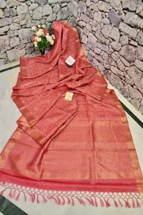 Light Punch Pink Color Pure Chattisgarhi Tussar Saree with Jala Work