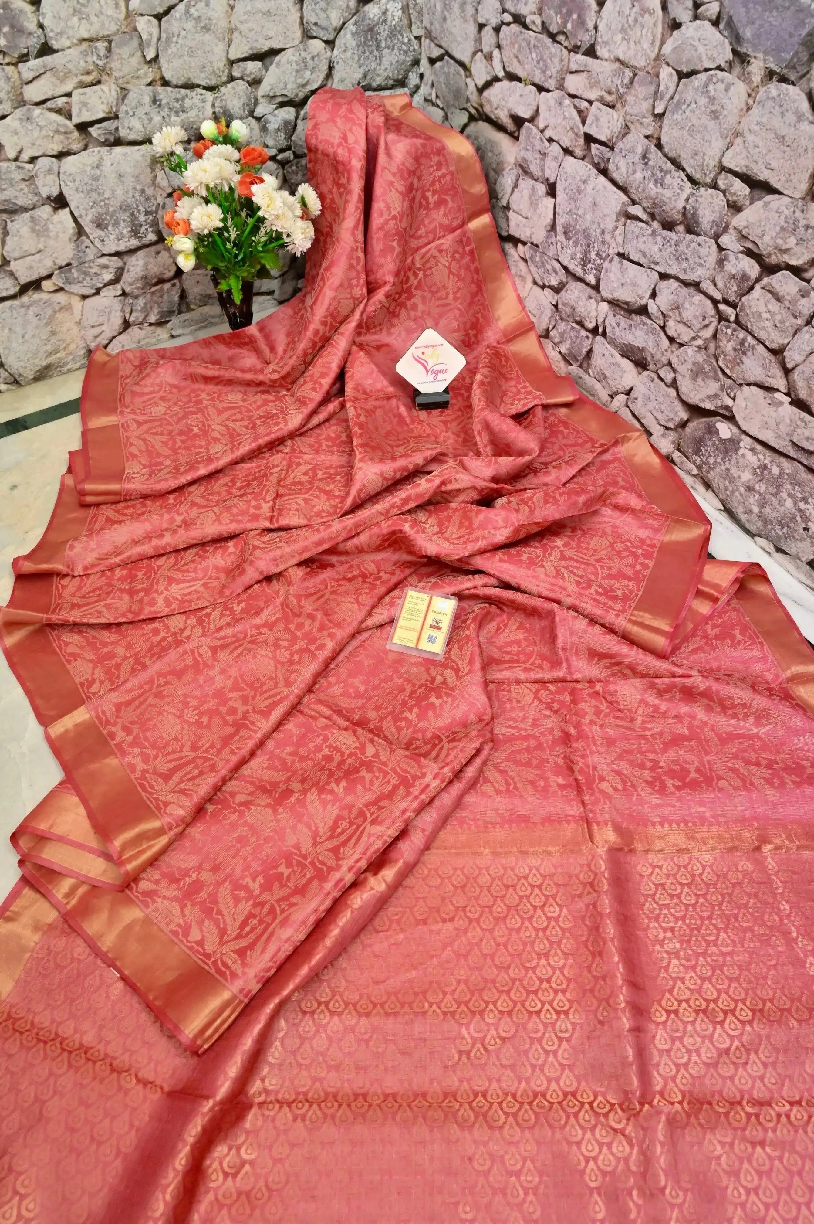 Light Punch Pink Color Pure Chattisgarhi Tussar Saree with Jala Work