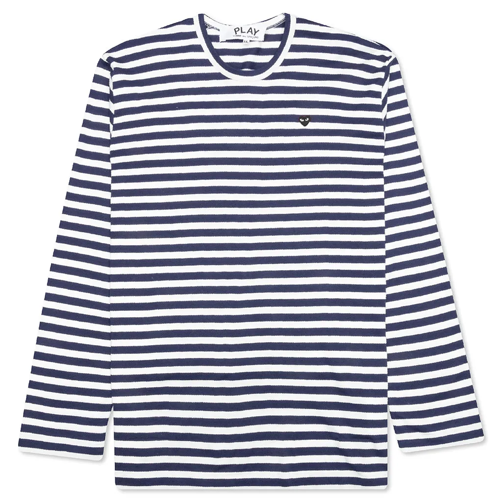 Little Black Heart Striped L/S T-Shirt - Navy/White