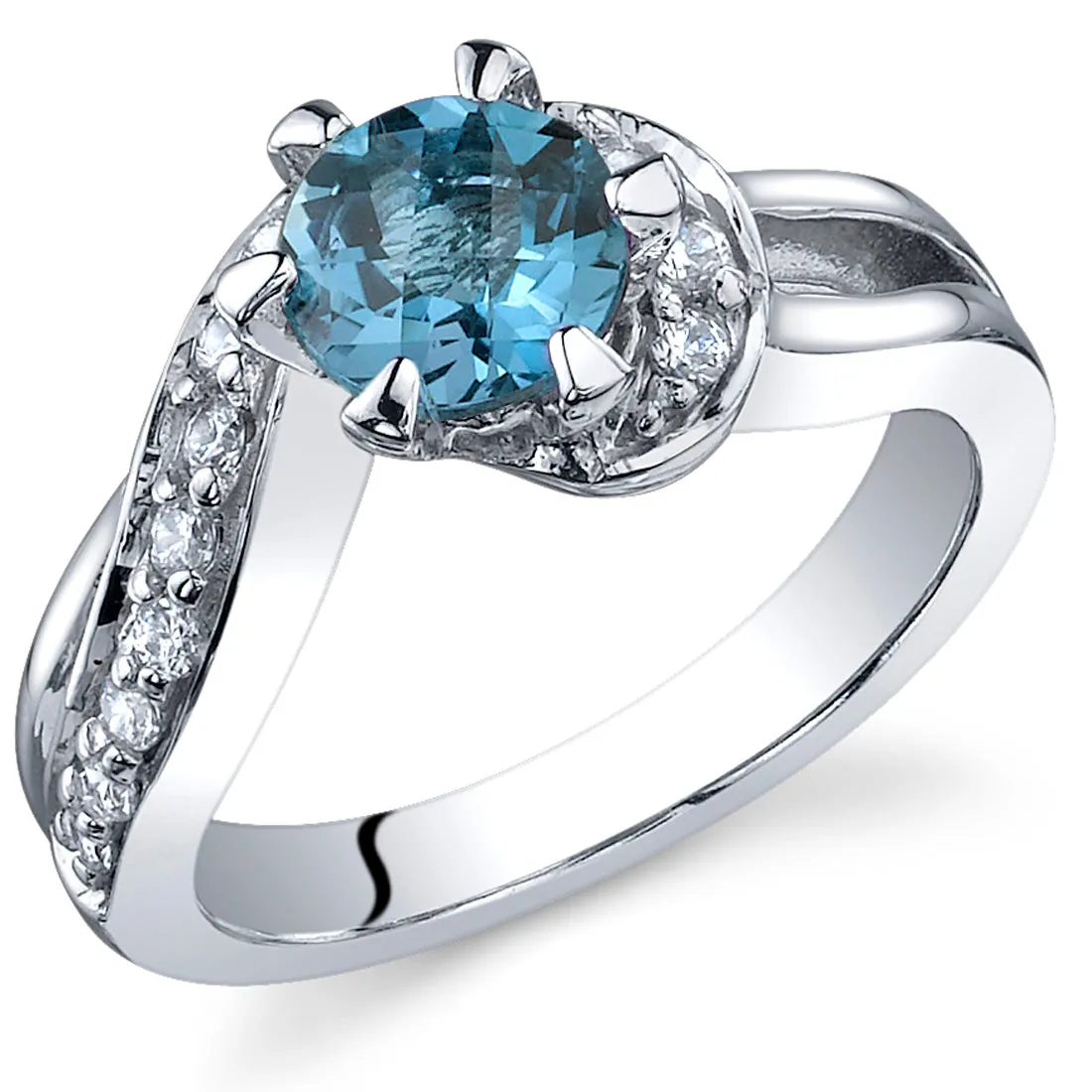 London Blue Topaz Ring Sterling Silver Round Shape 1 Carat Size 6