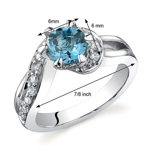 London Blue Topaz Ring Sterling Silver Round Shape 1 Carat Size 6