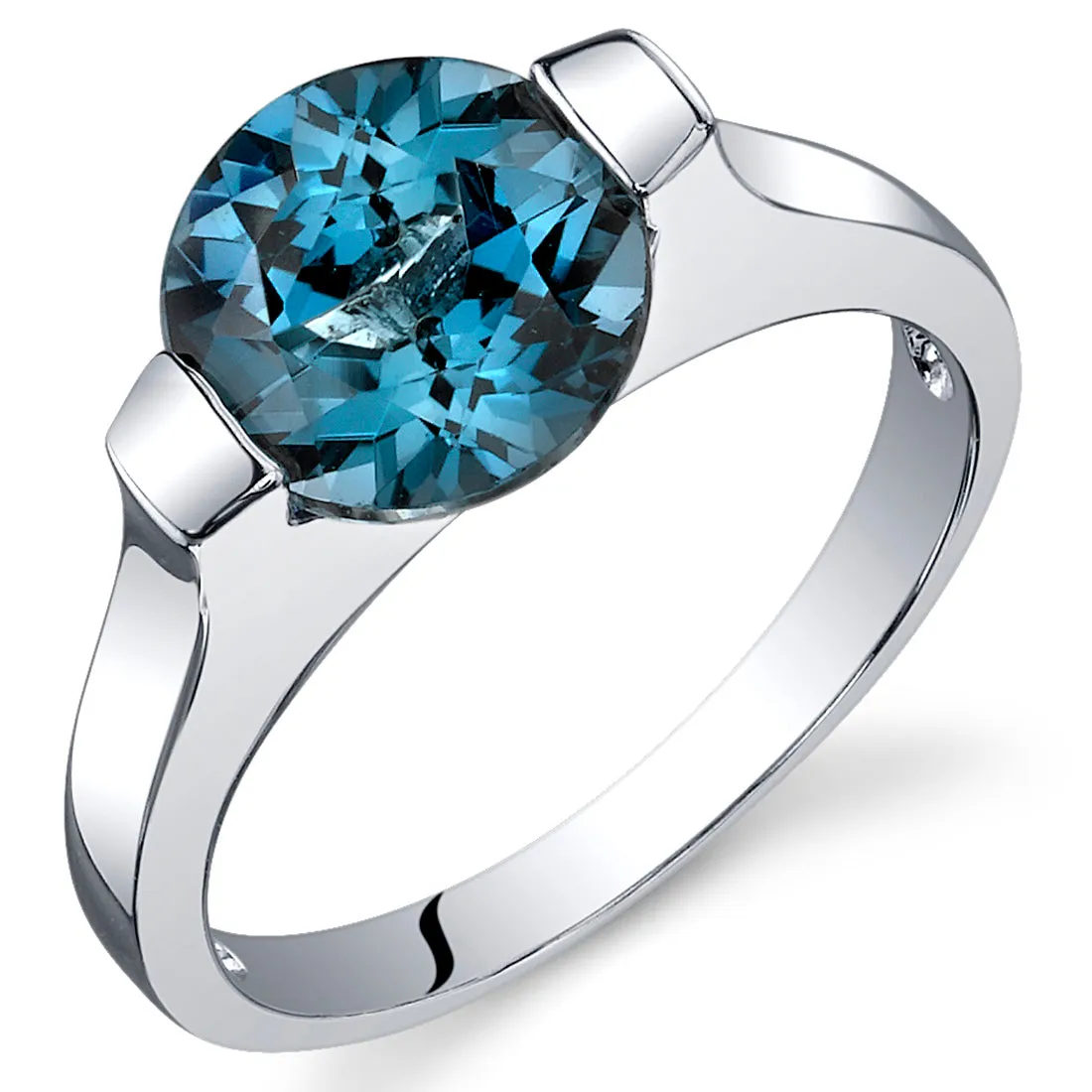 London Blue Topaz Ring Sterling Silver Round Shape 2.25 Carats Size 7