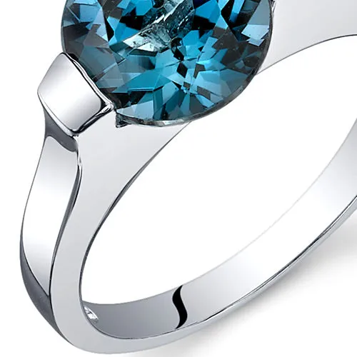 London Blue Topaz Ring Sterling Silver Round Shape 2.25 Carats Size 7