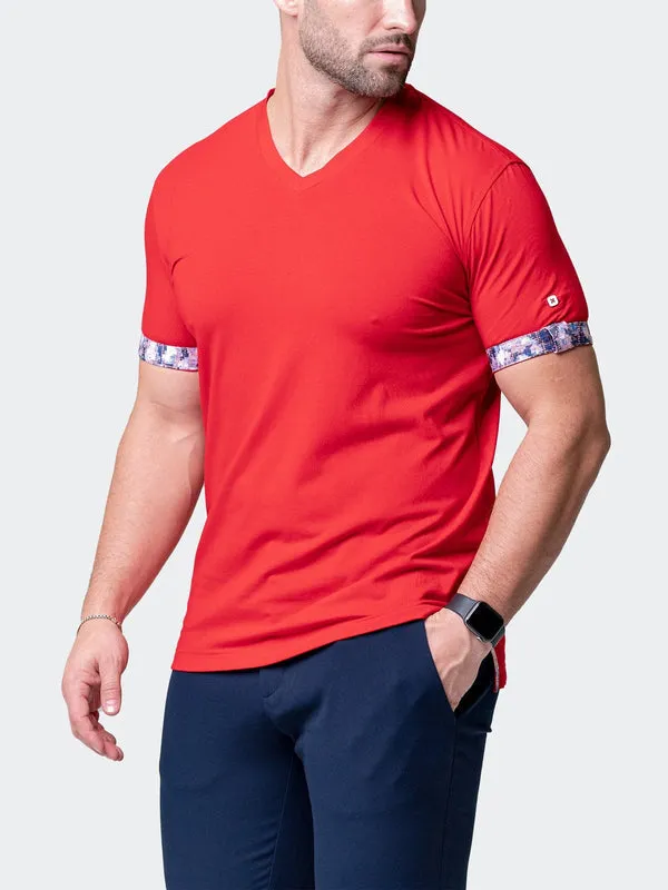 Maceoo Stretch Short-Sleeve Tshirts | V-Neck VivaldiSolidRipple Red