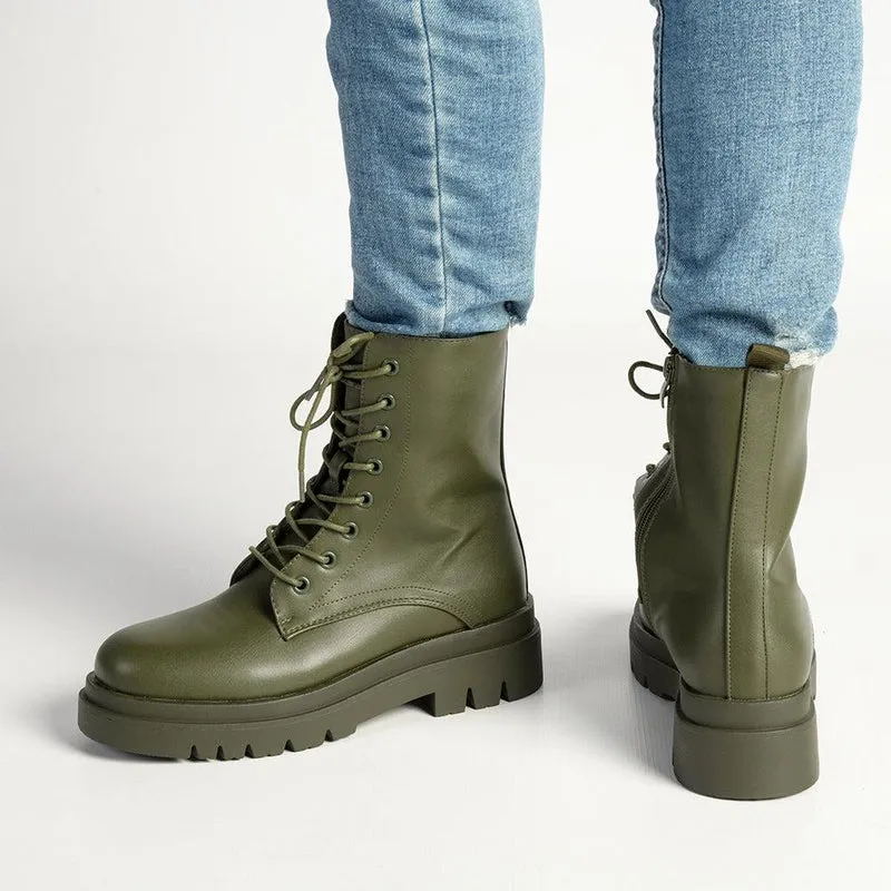 Madison Kiki Chunky Military Boot - Khakhi