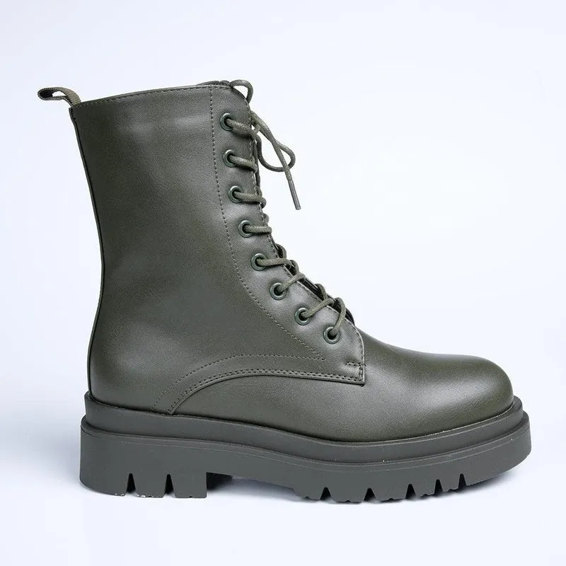 Madison Kiki Chunky Military Boot - Khakhi