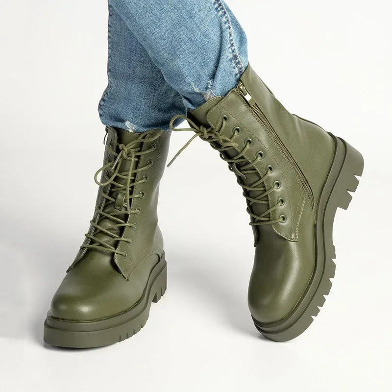 Madison Kiki Chunky Military Boot - Khakhi