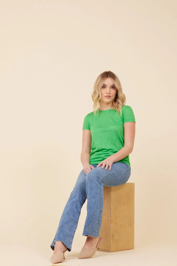 Majestic Linen Short Sleeve Crew Tee in Apple Green