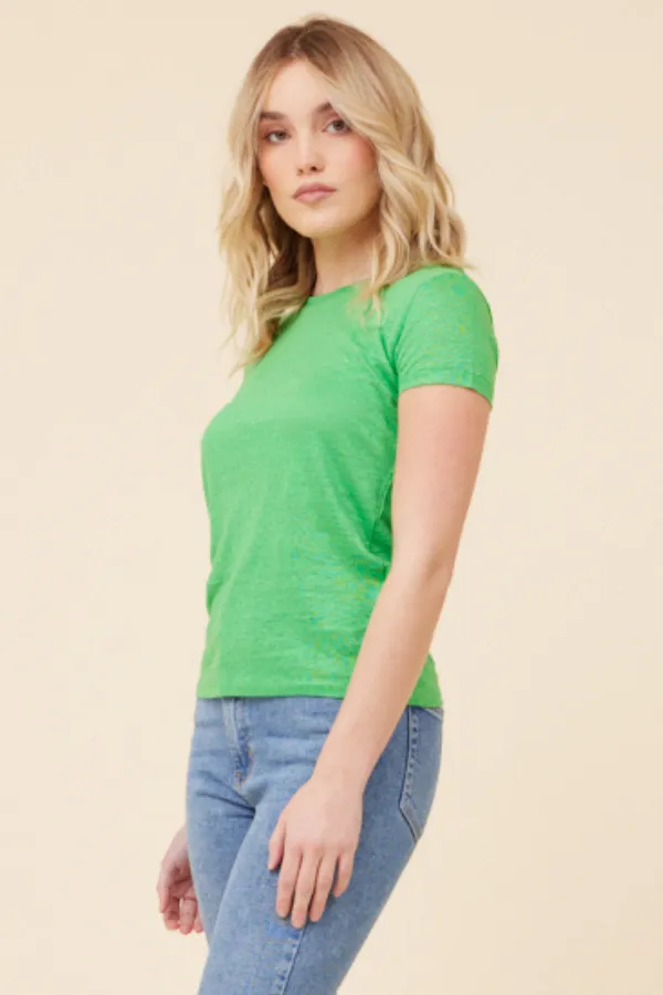 Majestic Linen Short Sleeve Crew Tee in Apple Green