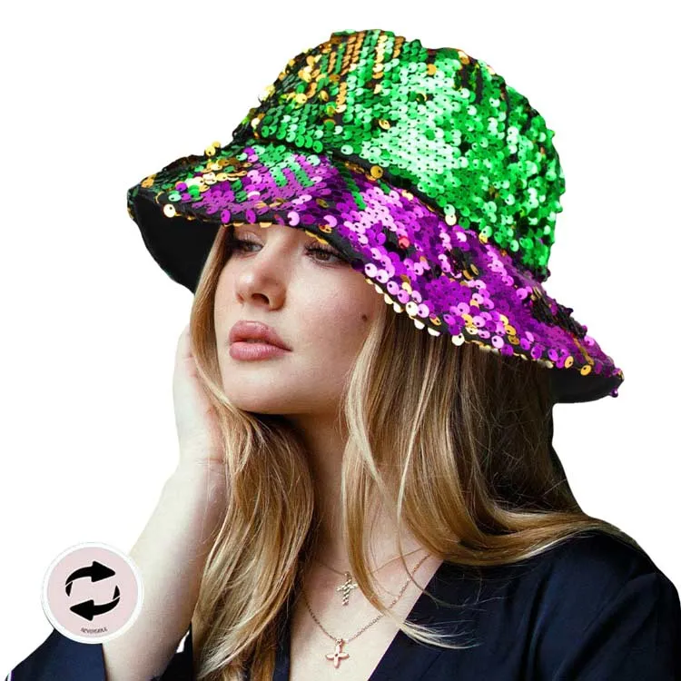 Mardi Gras Reversible Sequin Bucket Hat