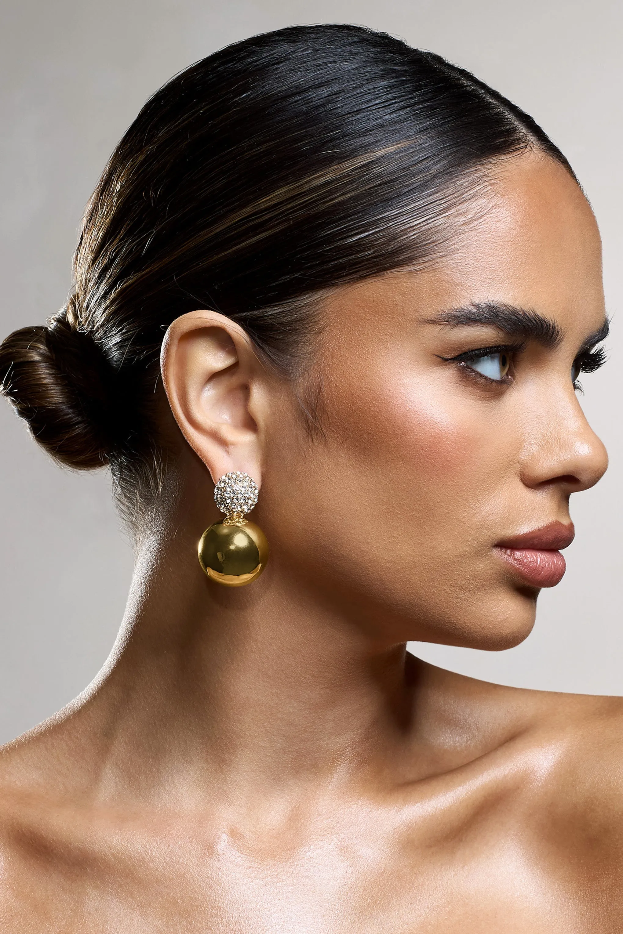 Marlena | Gold Diamante Sphere Drop Earrings