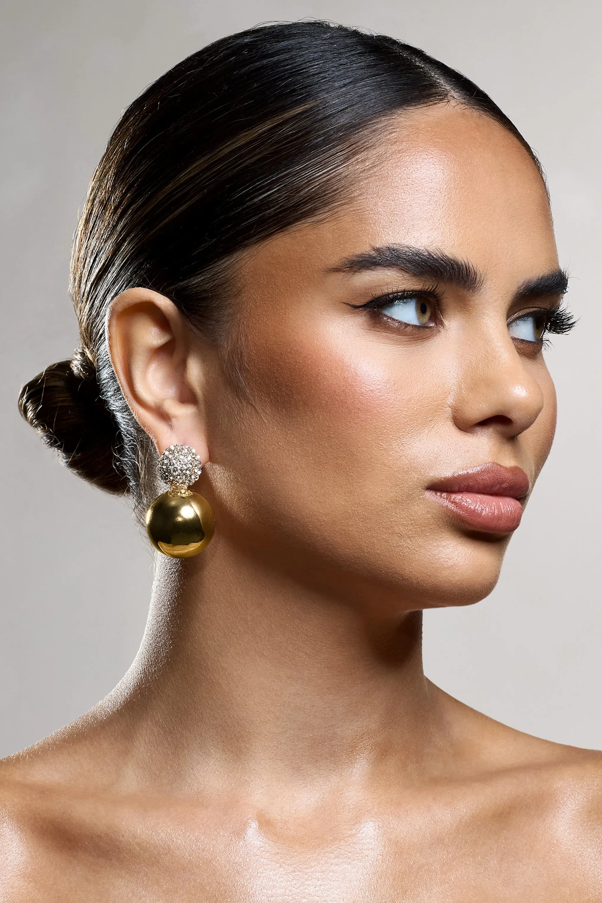 Marlena | Gold Diamante Sphere Drop Earrings