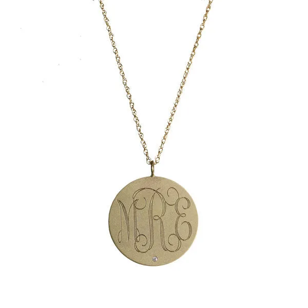 Medium 14K Gold Engraved Disc with Diamond