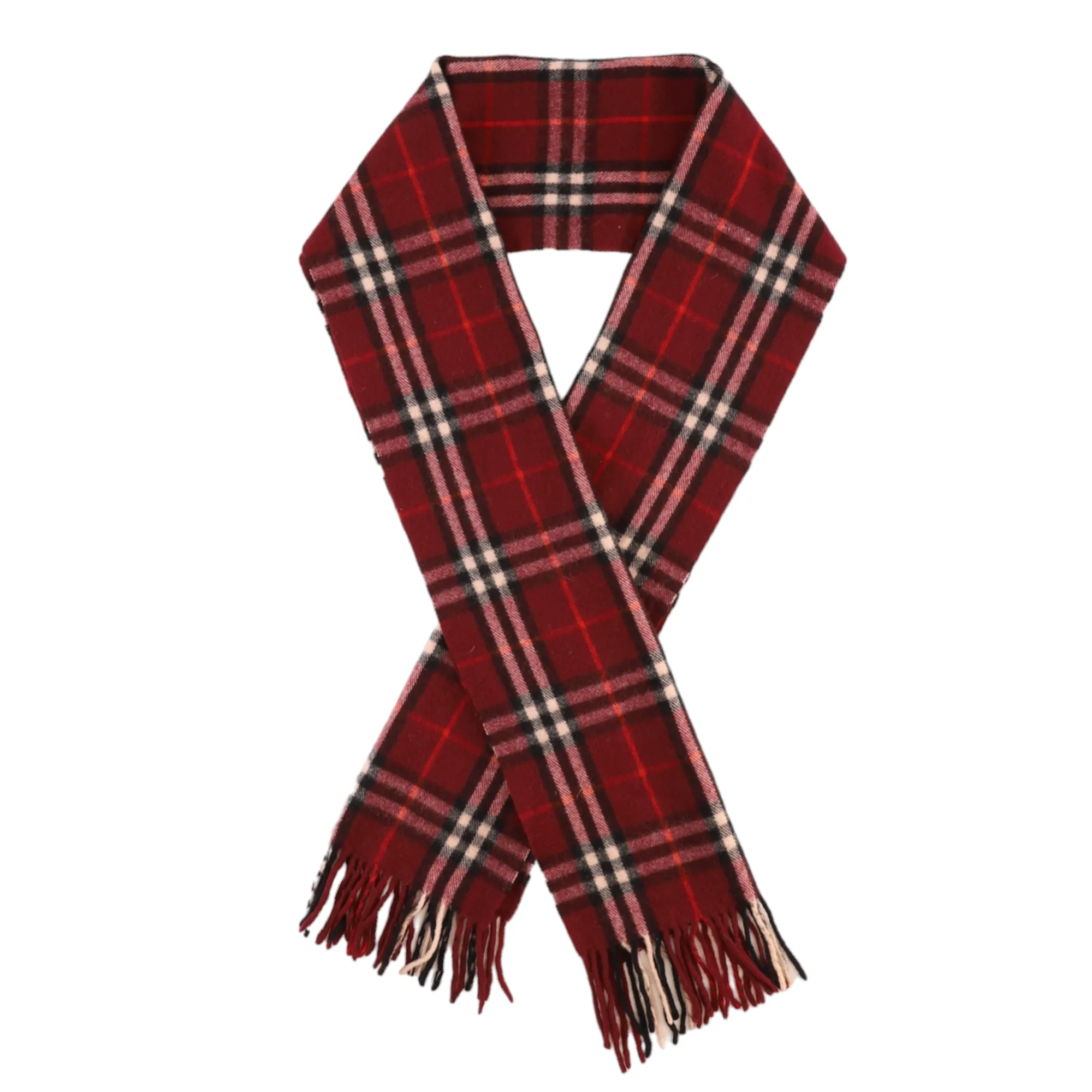 Men's Checkered Wool Scarf Burgundy