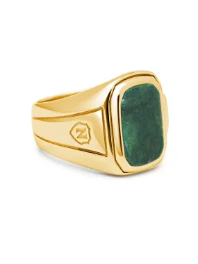 Men's Oblong Gold Plated Signet Ring with Green Jade