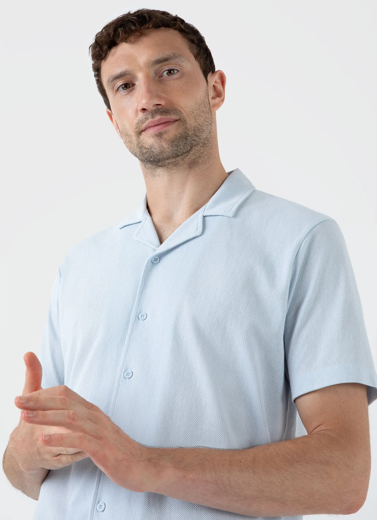 Men's Riviera Camp Collar Shirt in Light Blue