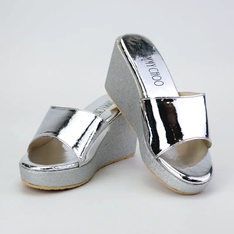 Metallic Strap Glitter Wedge Sandals