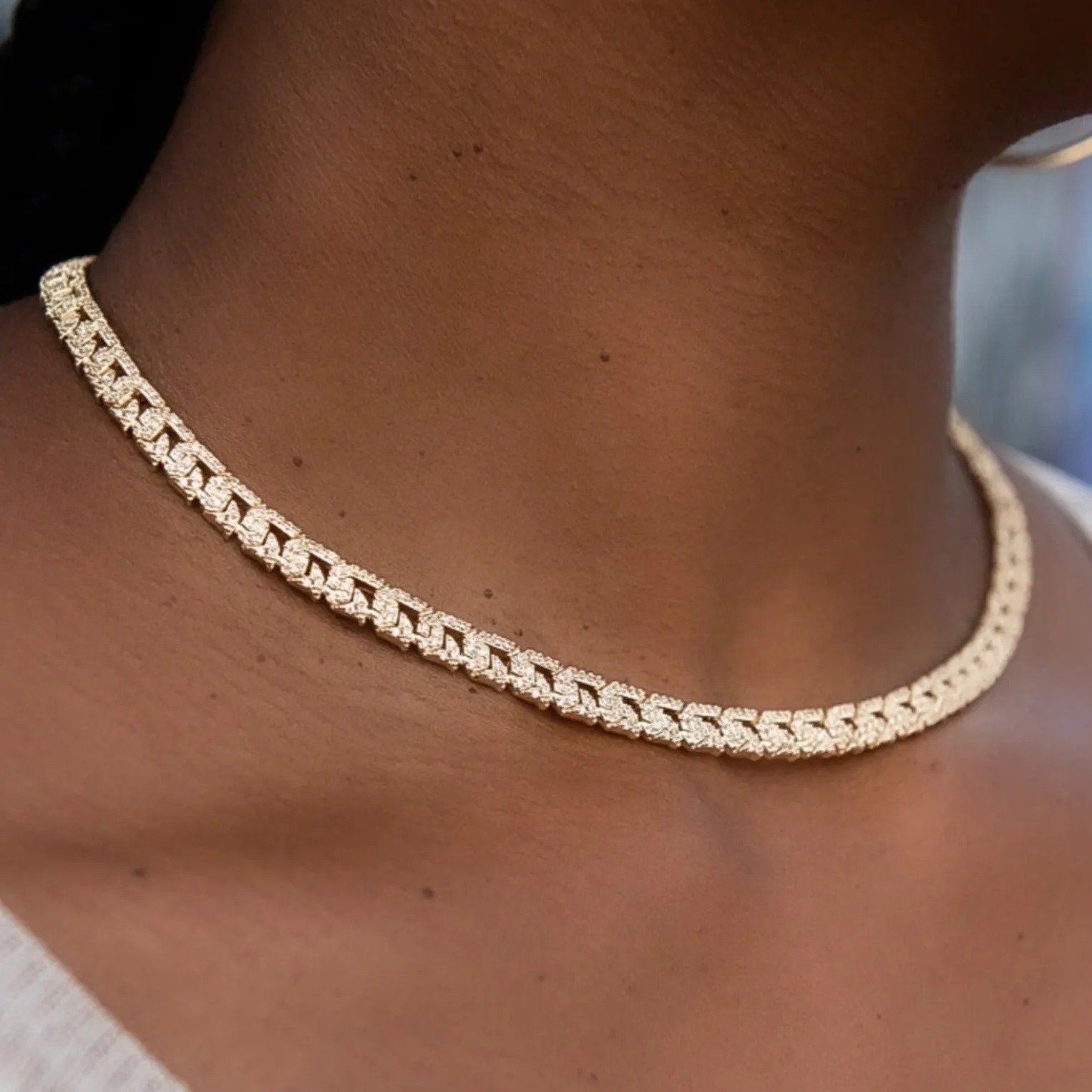 Micro Iced G-Link Necklace in Yellow Gold