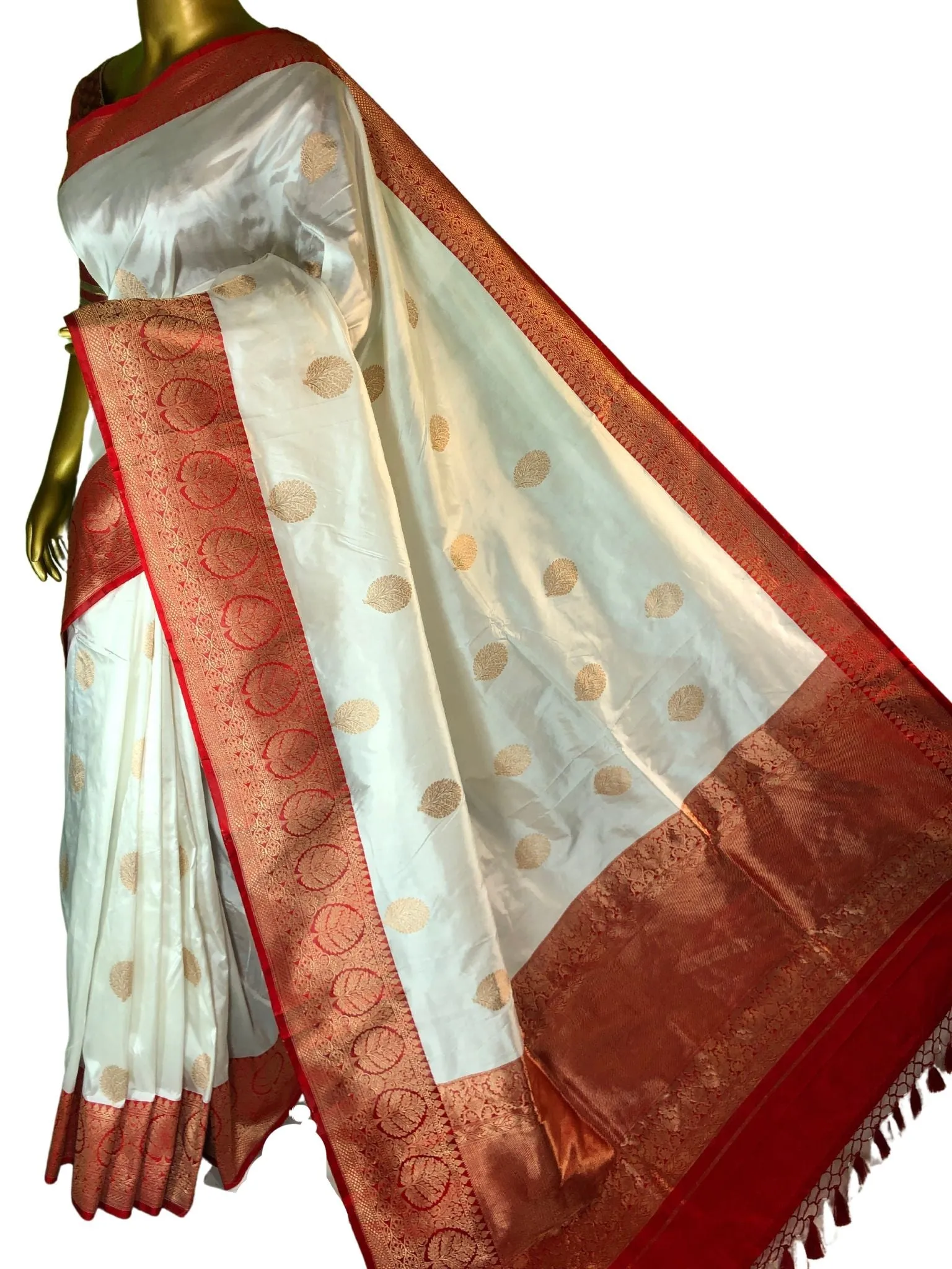 Milk White Color Pure Katan Banarasi Silk Saree