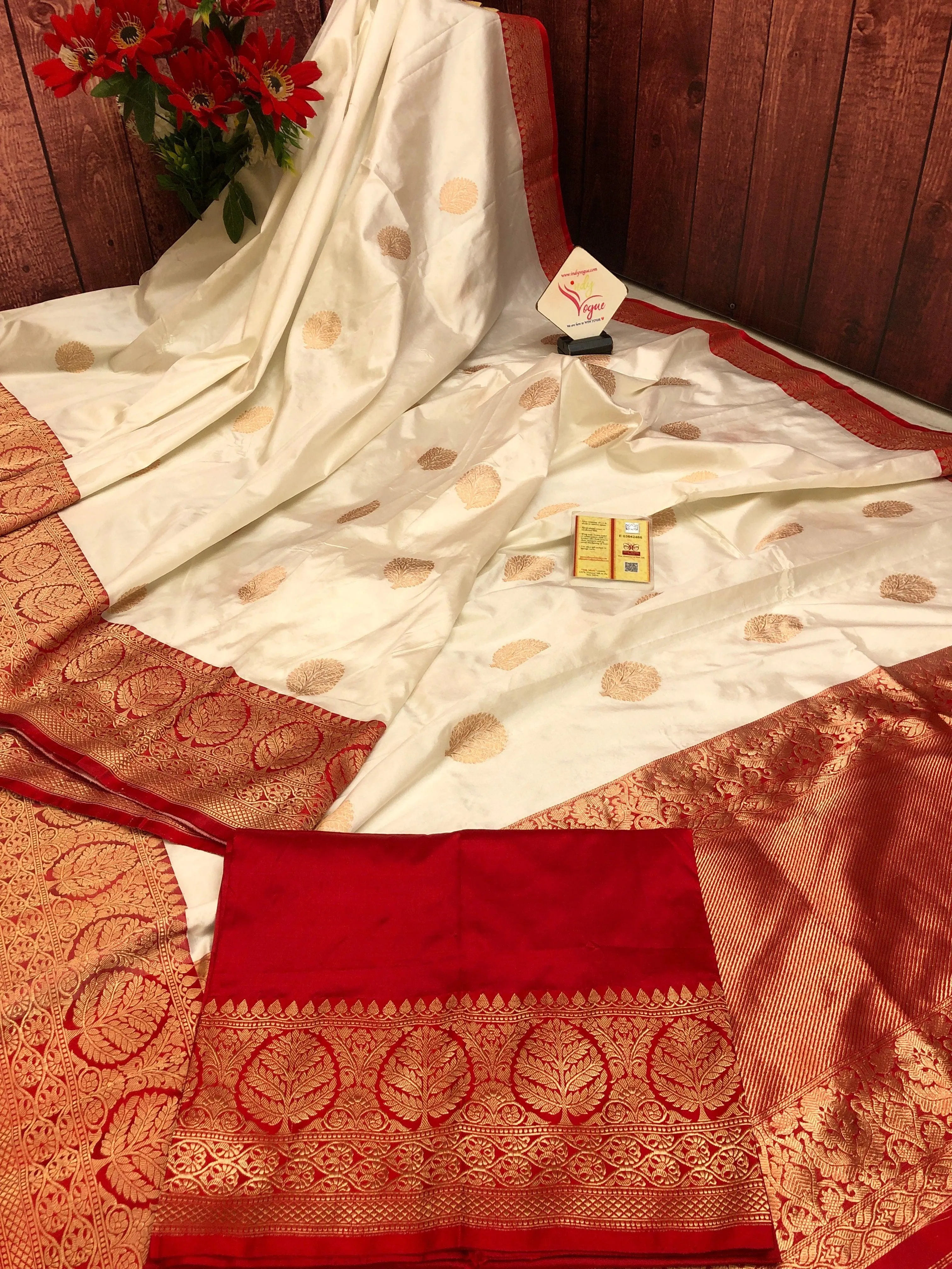 Milk White Color Pure Katan Banarasi Silk Saree