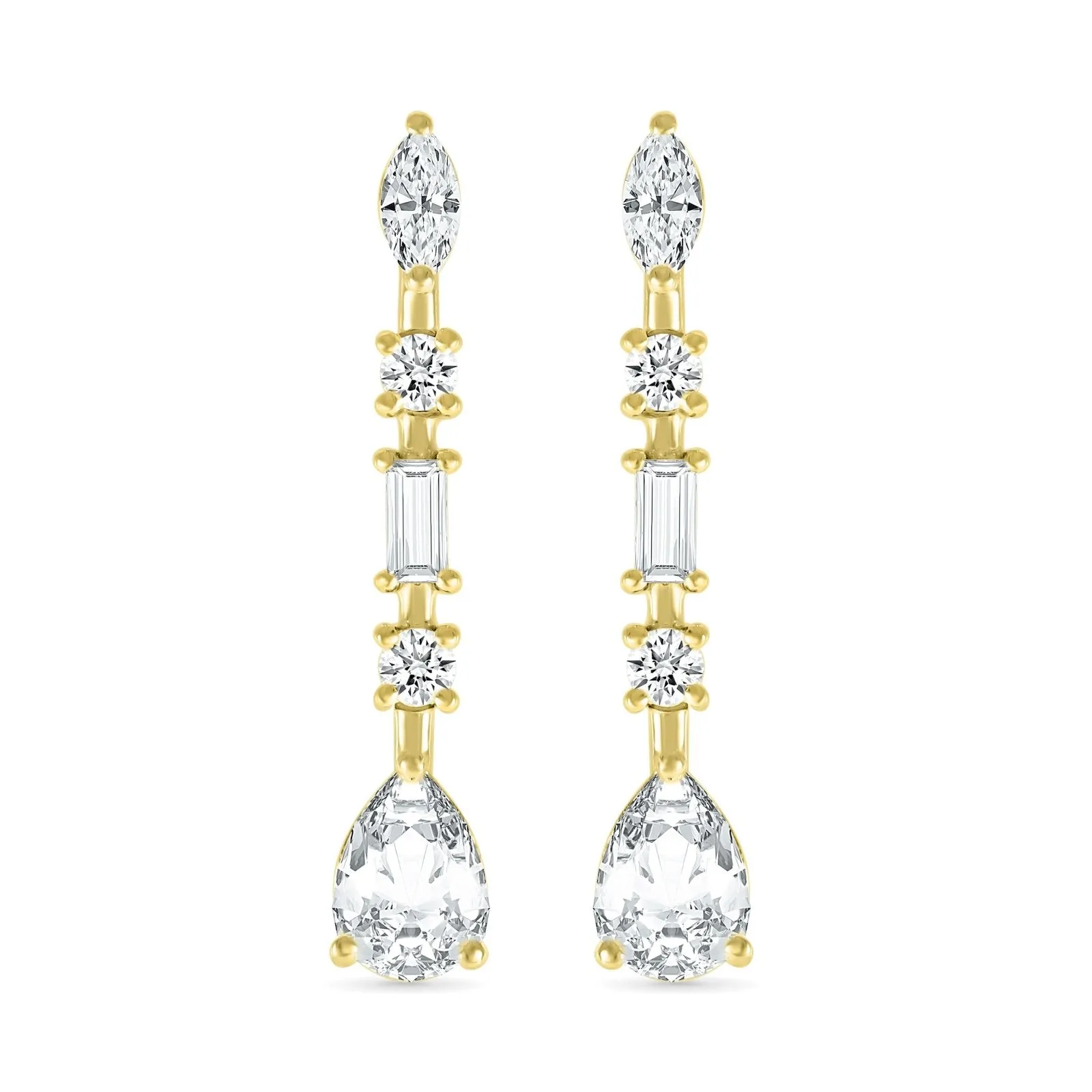 Mixed Shape White Sapphire Dangle Earrings