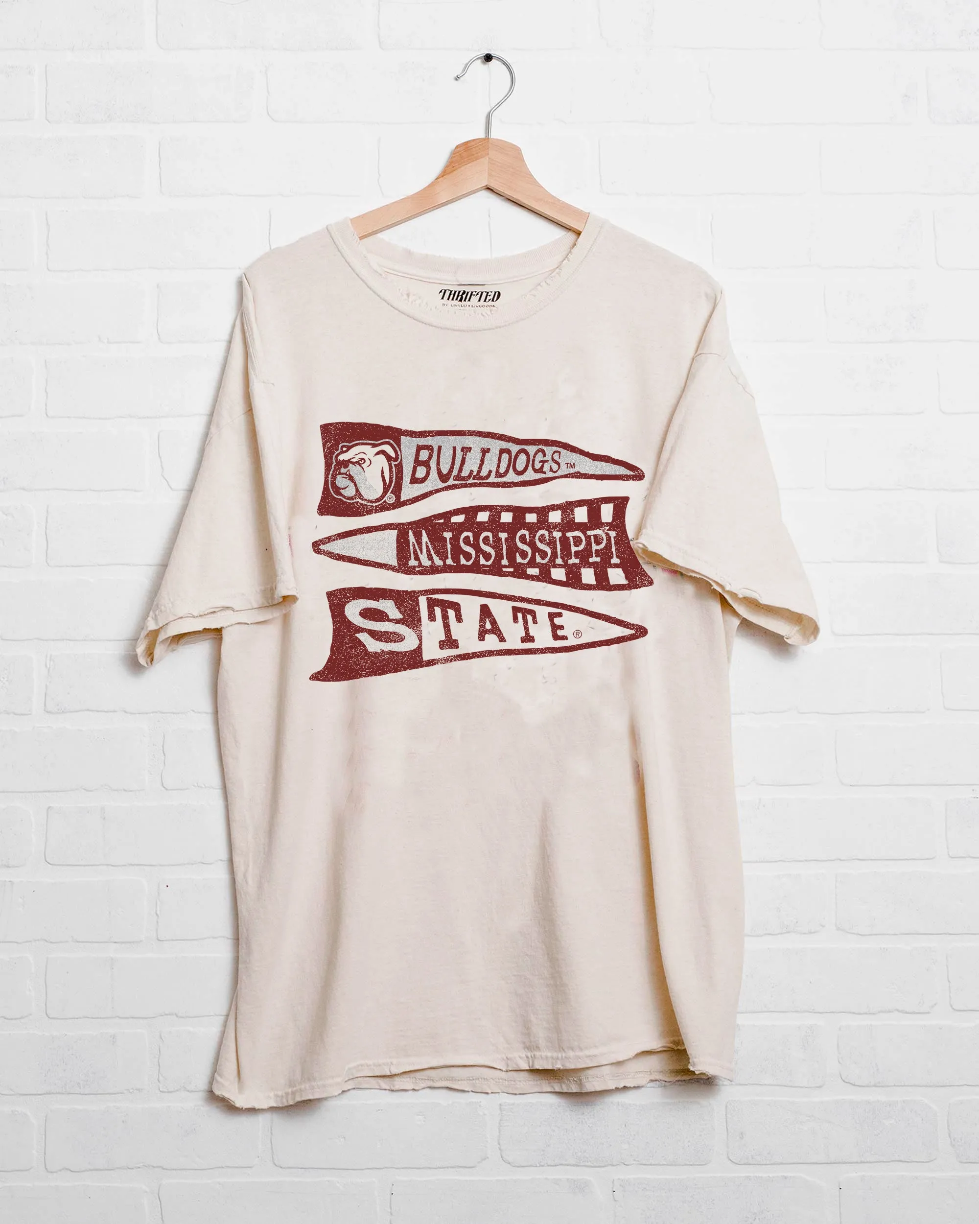 MSU Bulldogs Pennant Off White Thrifted Tee