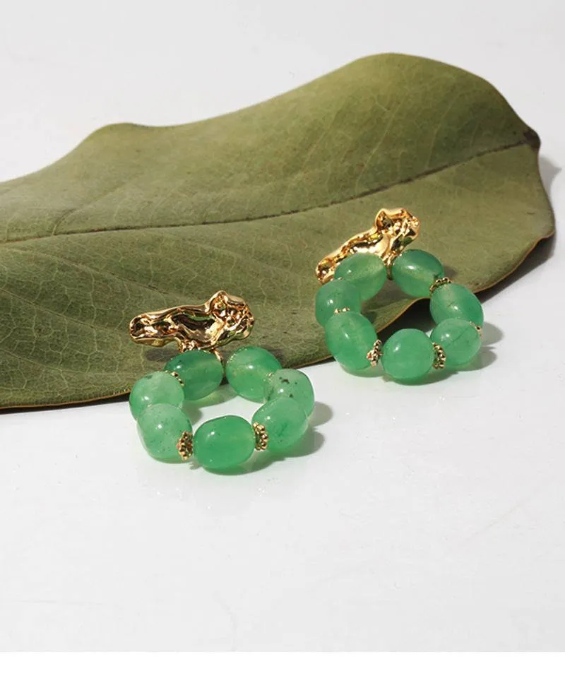 Natural Green Stone Lava Design Earrings