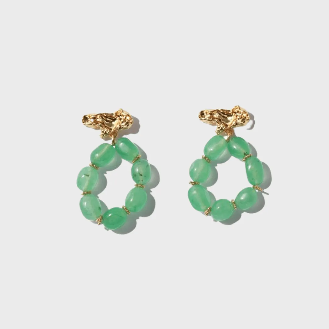 Natural Green Stone Lava Design Earrings