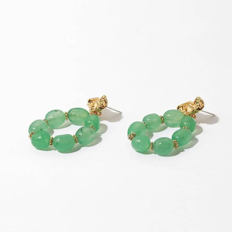 Natural Green Stone Lava Design Earrings