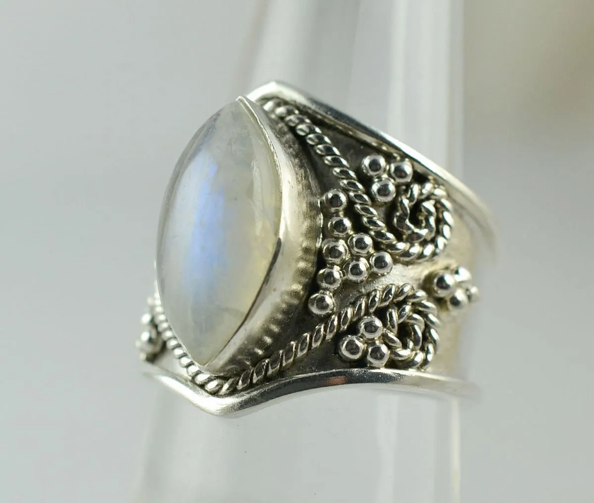 Navya Craft Rainbow Moonstone 925 Sterling Silver Handmade Ring Size 3 - 13 US