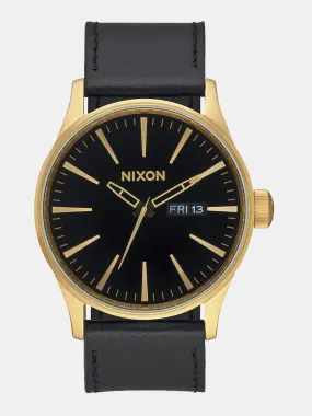 Nixon Sentry Leather 42mm Watch - Gold / Black