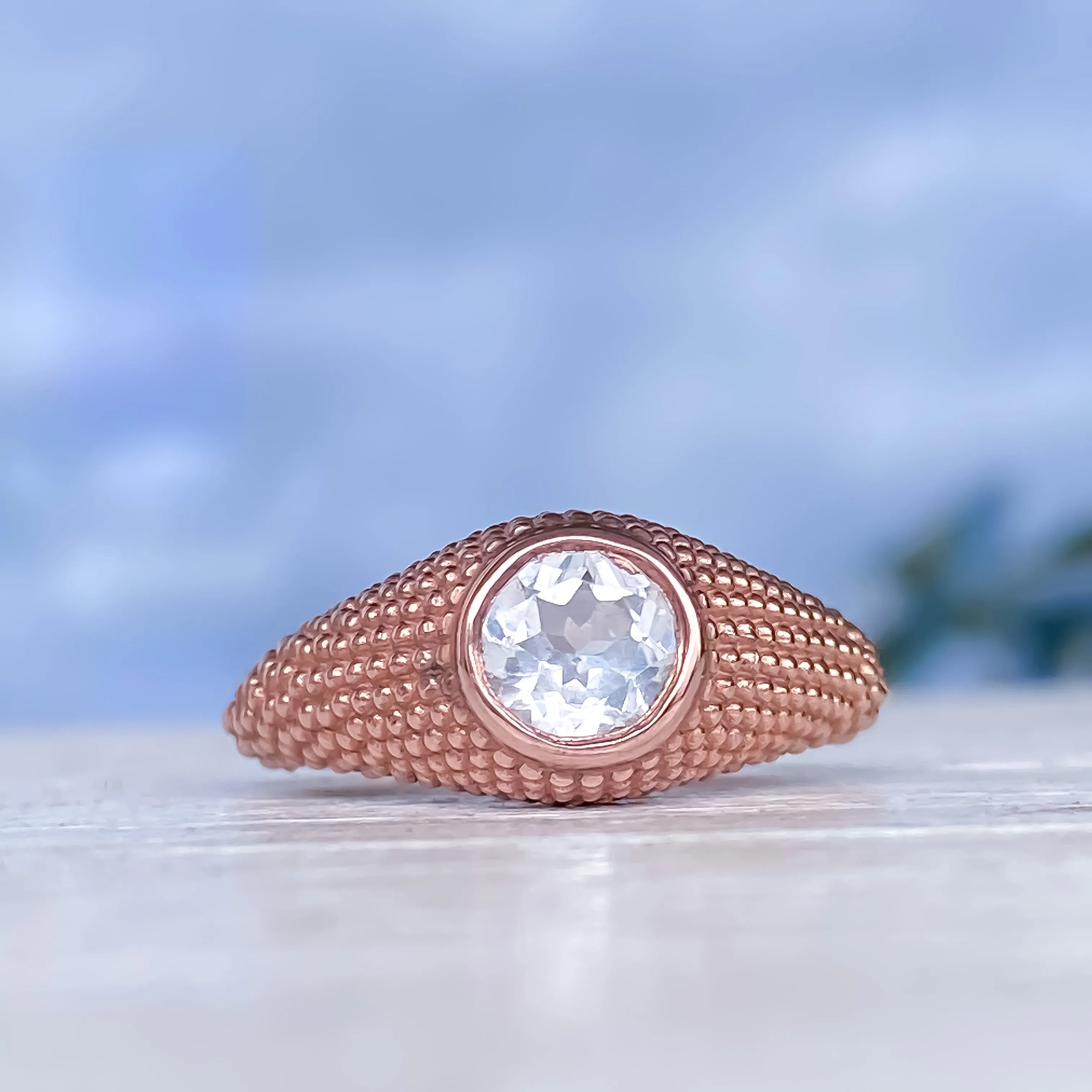 Nubia Round White Topaz Rose Gold Ring Size 7.25US