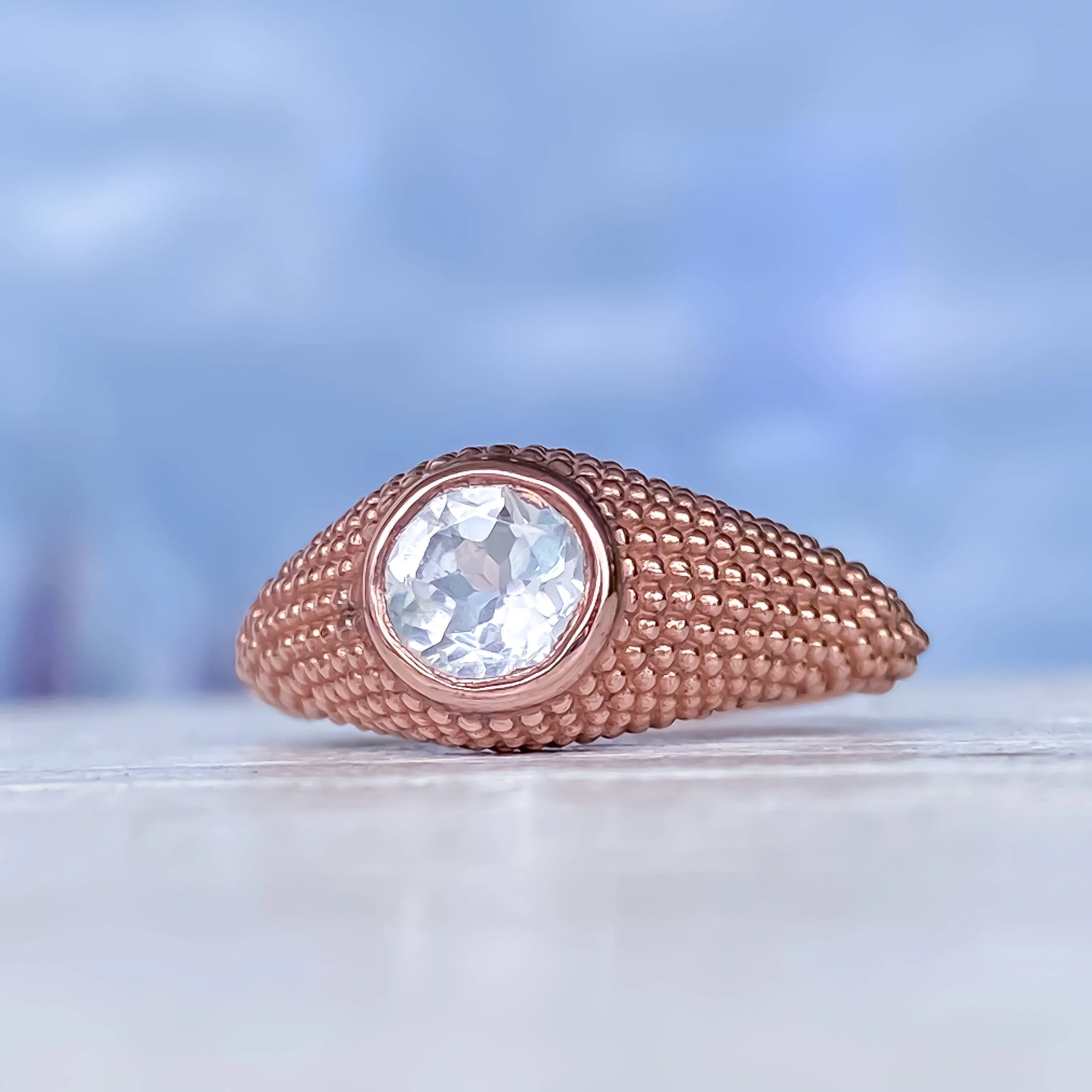 Nubia Round White Topaz Rose Gold Ring Size 7.25US