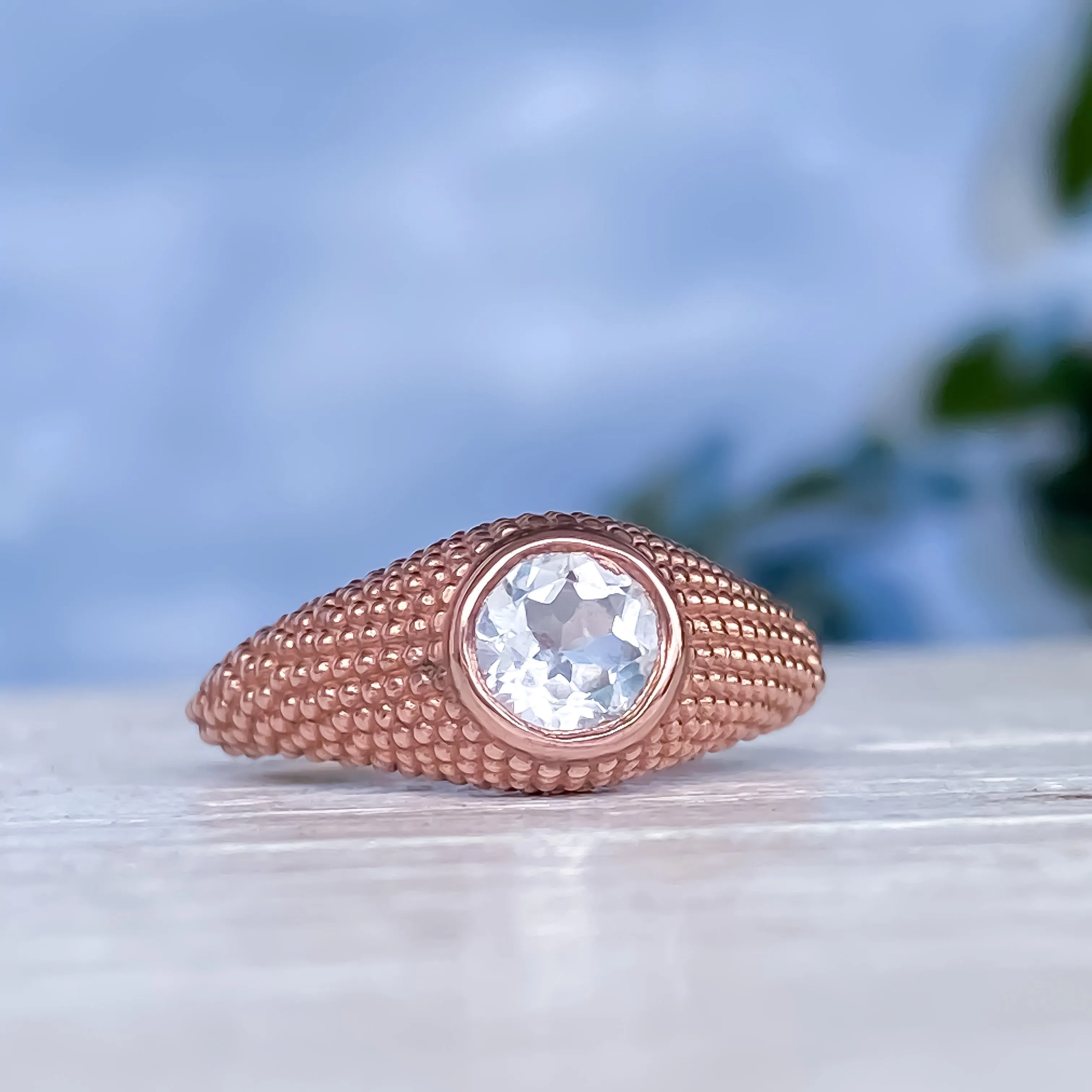 Nubia Round White Topaz Rose Gold Ring Size 7.25US