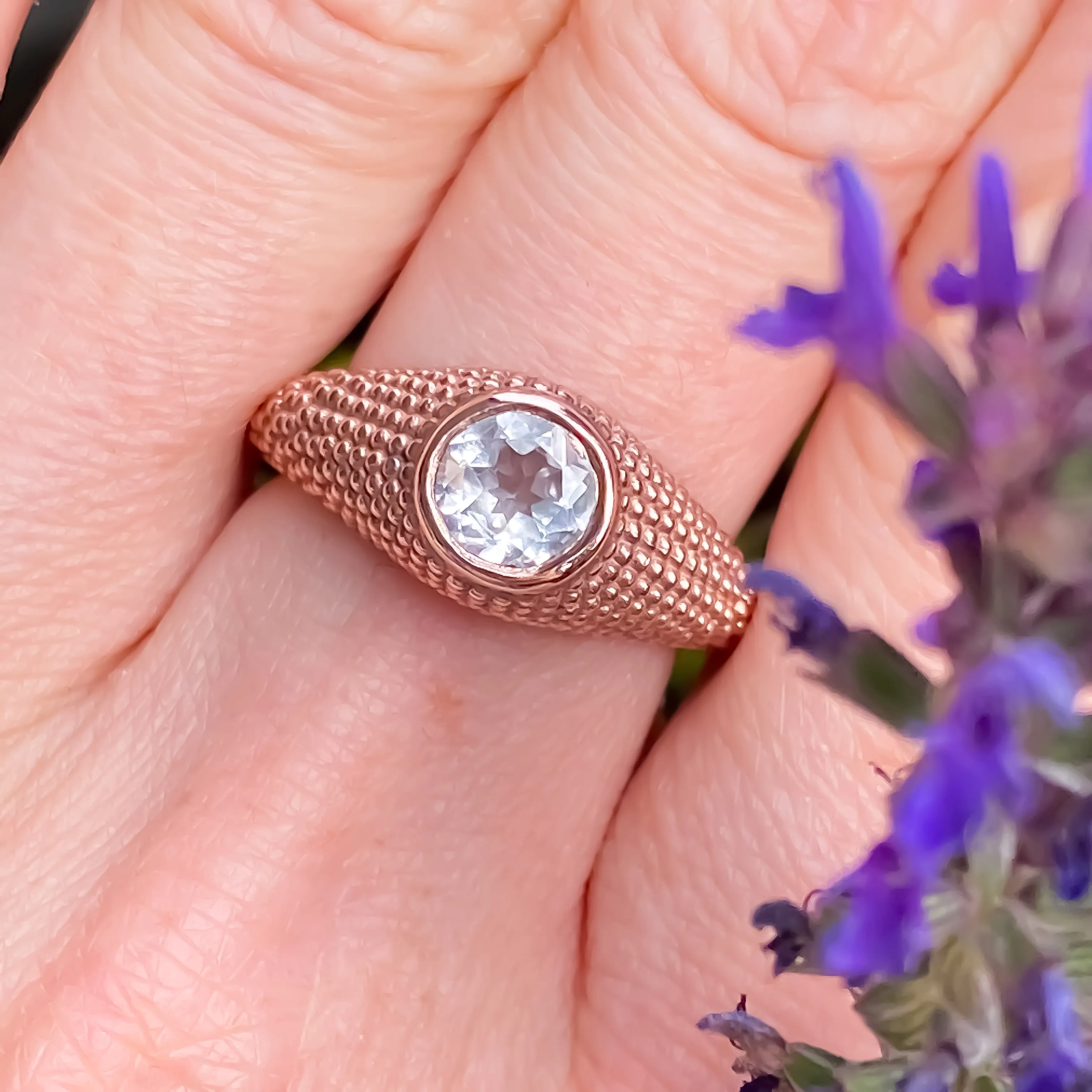 Nubia Round White Topaz Rose Gold Ring Size 7.25US