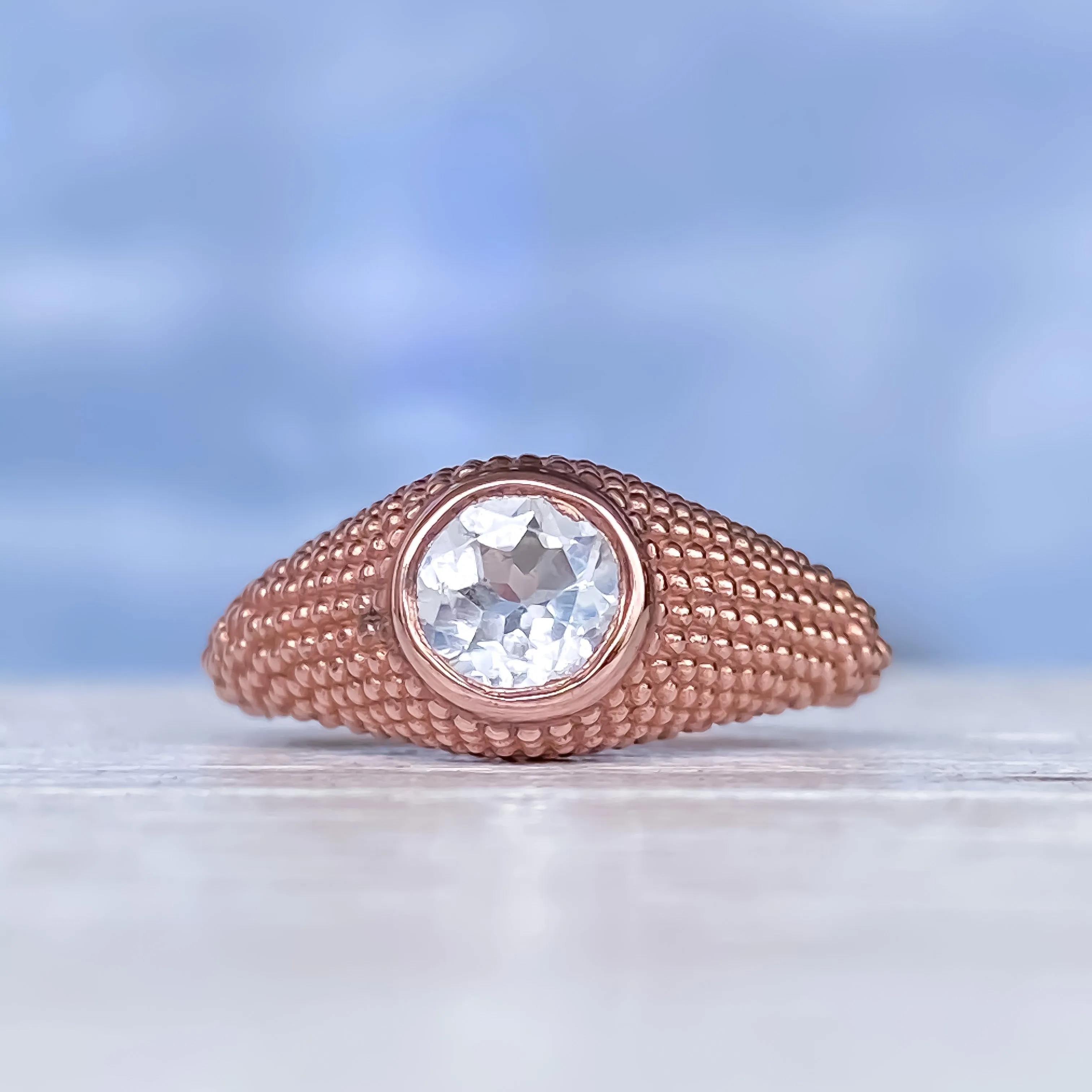 Nubia Round White Topaz Rose Gold Ring Size 7.25US