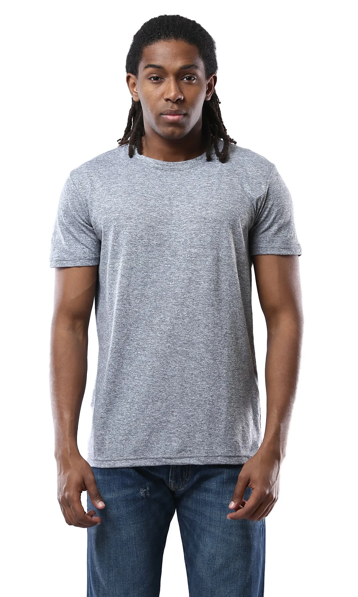 O178874 Crew Neck Heather Dark Grey Cotton Tee