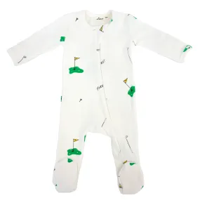 oh baby! Cotton Baby Rib Zipper Footie - Golf Print - Cream