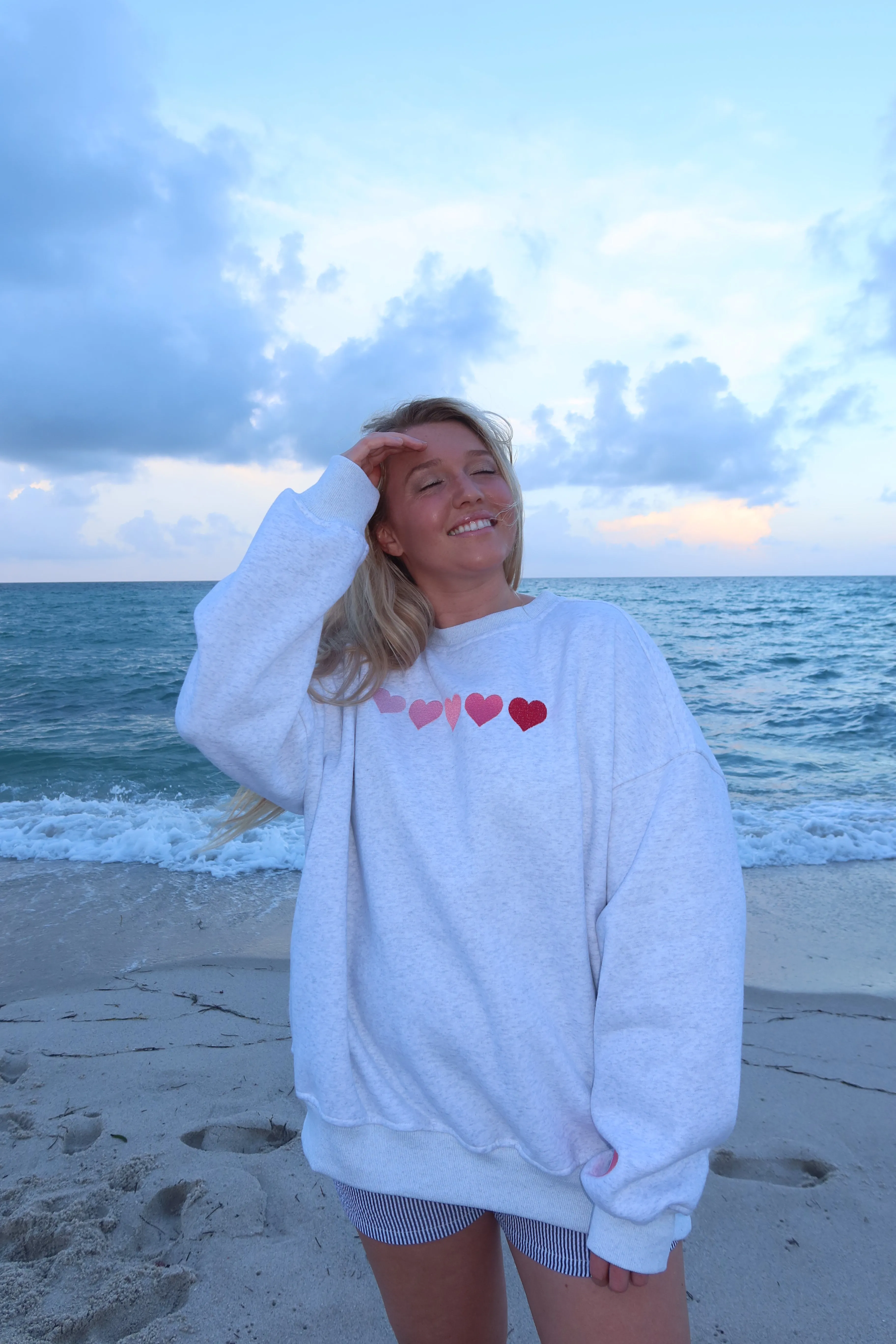 Ombre Hearts Embroider Sweatshirt