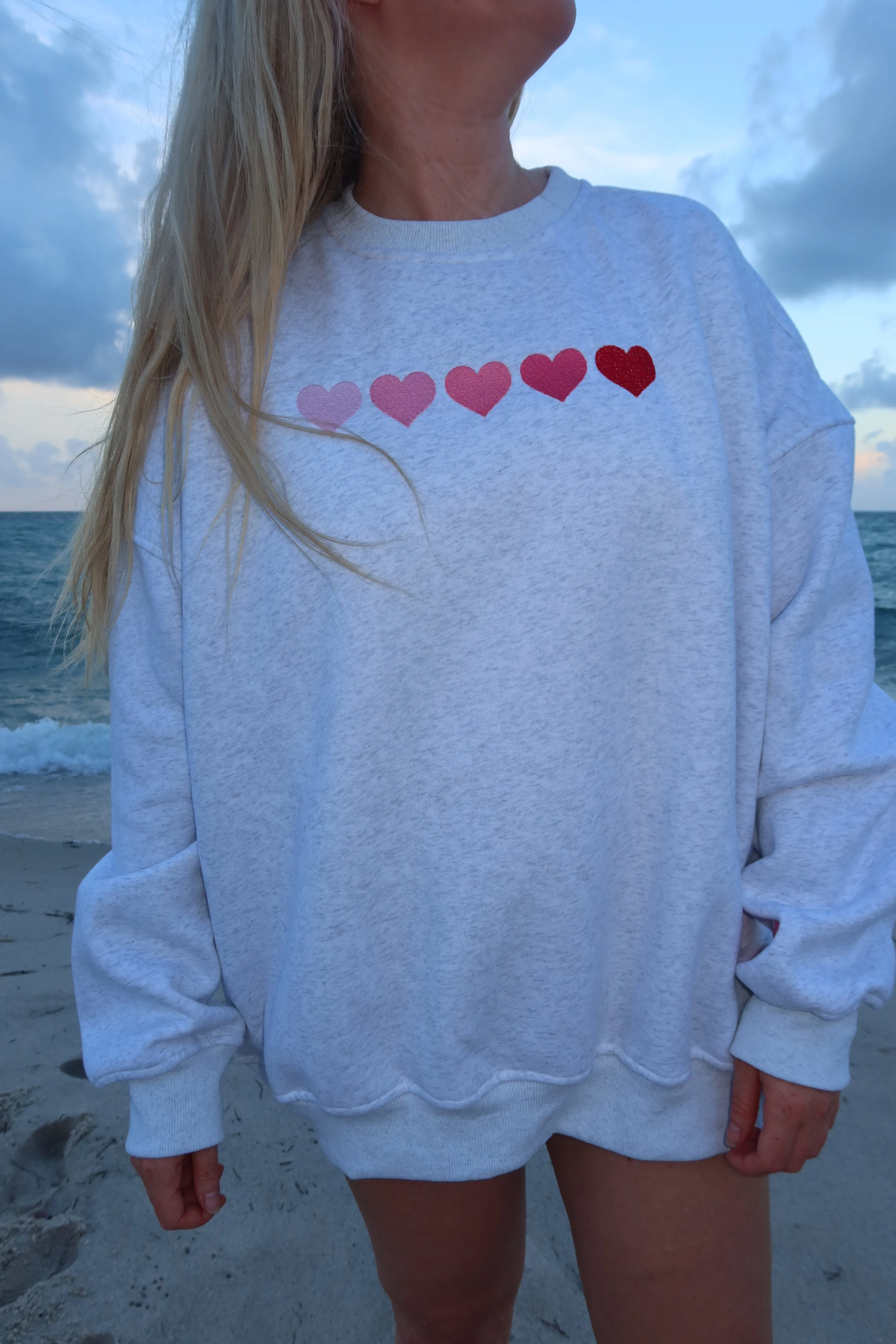 Ombre Hearts Embroider Sweatshirt